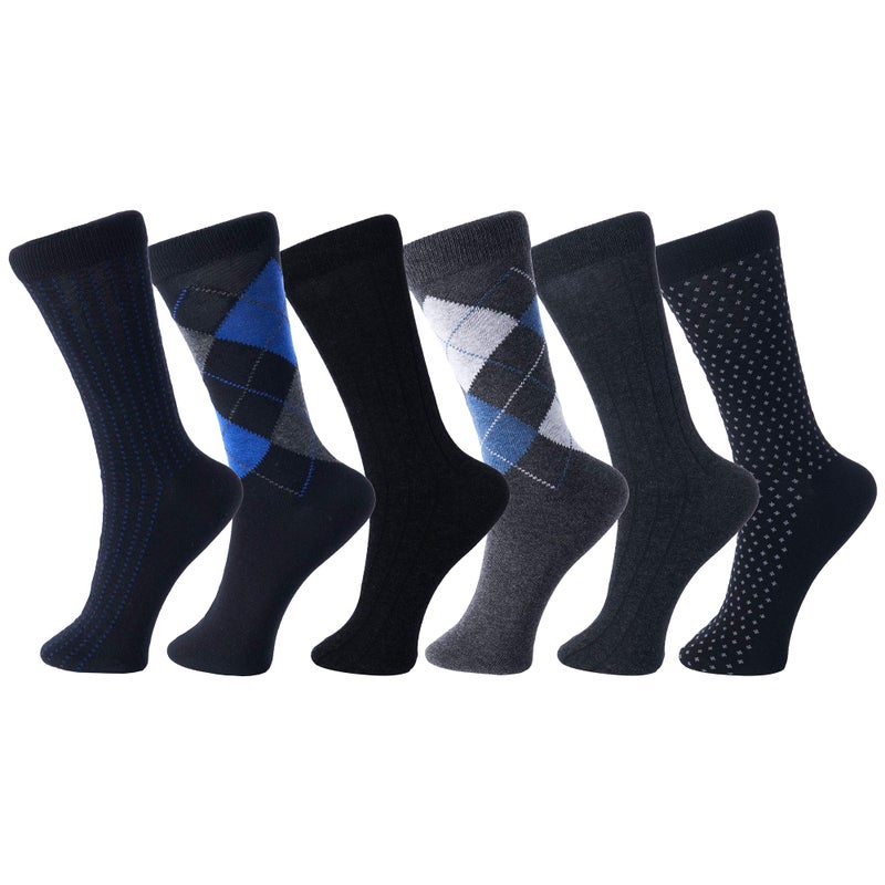 Alpine Swiss Mens Dress Socks 6 Pair Crew Sock Cotton Dress Socks for Men Solid Ribbed Argyle Pattern Multicolor Fun Designs Office Pack - Image 1